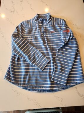 Vineyard Vines Blue and White Striped Quarter-Zip Pullover